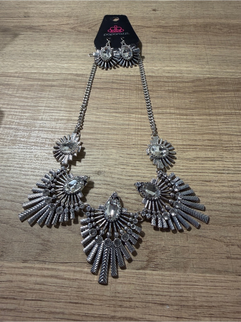 paparazzi Silver Radiant Fan Statement Necklace and Earrings Set